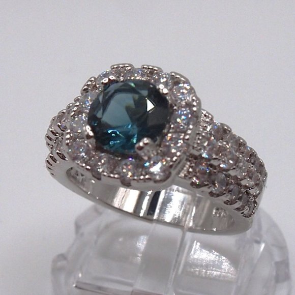 Stunning  2.5ctw Blue Sapphire / Diamond Halo Bridal Ring 925 Sterling Silver - Picture 5 of 16